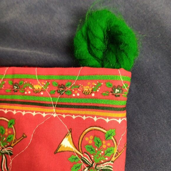 Vintage Quilted Christmas Stocking Rabbits Pheasants Holly Bells Velvet Back - Picture 5 of 7